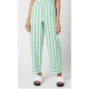 Ganni 100% Organic Cotton Kelly Green Stripe Pant NWT Size 34